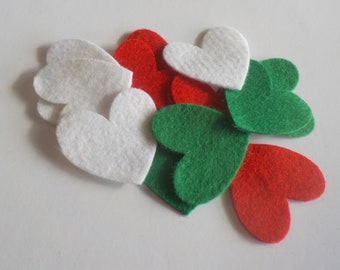 12 7cm Wide Classic Christmas Pre-Cut Wool Felt Hearts Red, Green, White Die Cut Heart Shapes,  Felt Craft Kit,  Precut Xmas DIY  Hearts