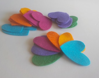 24 5cm Wide Summer Heat Pre-Cut Wool Felt Hearts, Die Cut Heart Shapes,  Felt Craft Kit,  Precut Pocket Hearts, DIY  Hearts