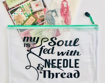 Cross Stitch Project Bag | Vinyl Project Bag | Zippered Project Pouch | Sewing Project Bags | Quilting | Sewing| My Soul