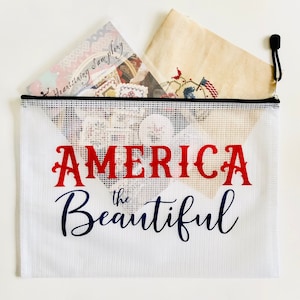 Cross Stitch Project Bag, Vinyl Project Bag, 2 Sizes, Americana, Patriotic Stitches, 4th of July, Primitive Stitching, America the Beautiful