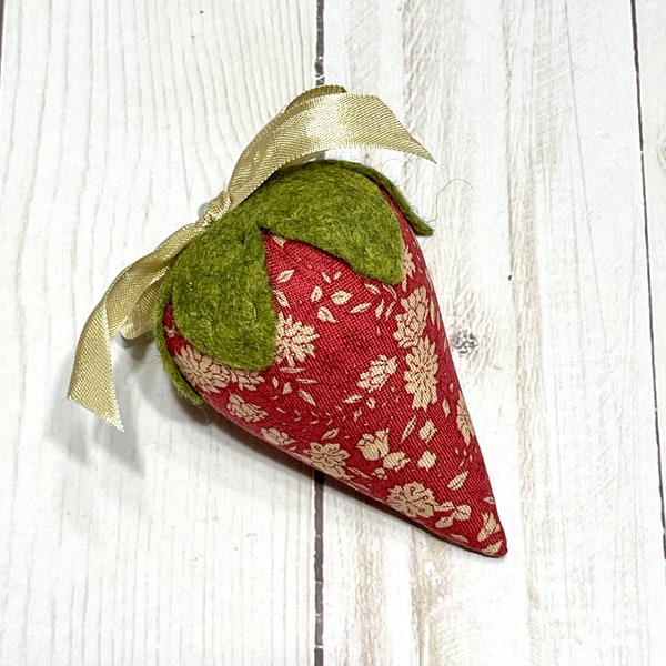 Small Strawberry Emery Pincushion  | Parchment Floral on Muted Red cotton fabric | |Pin Keep | Needle Sharpener | Pincushion