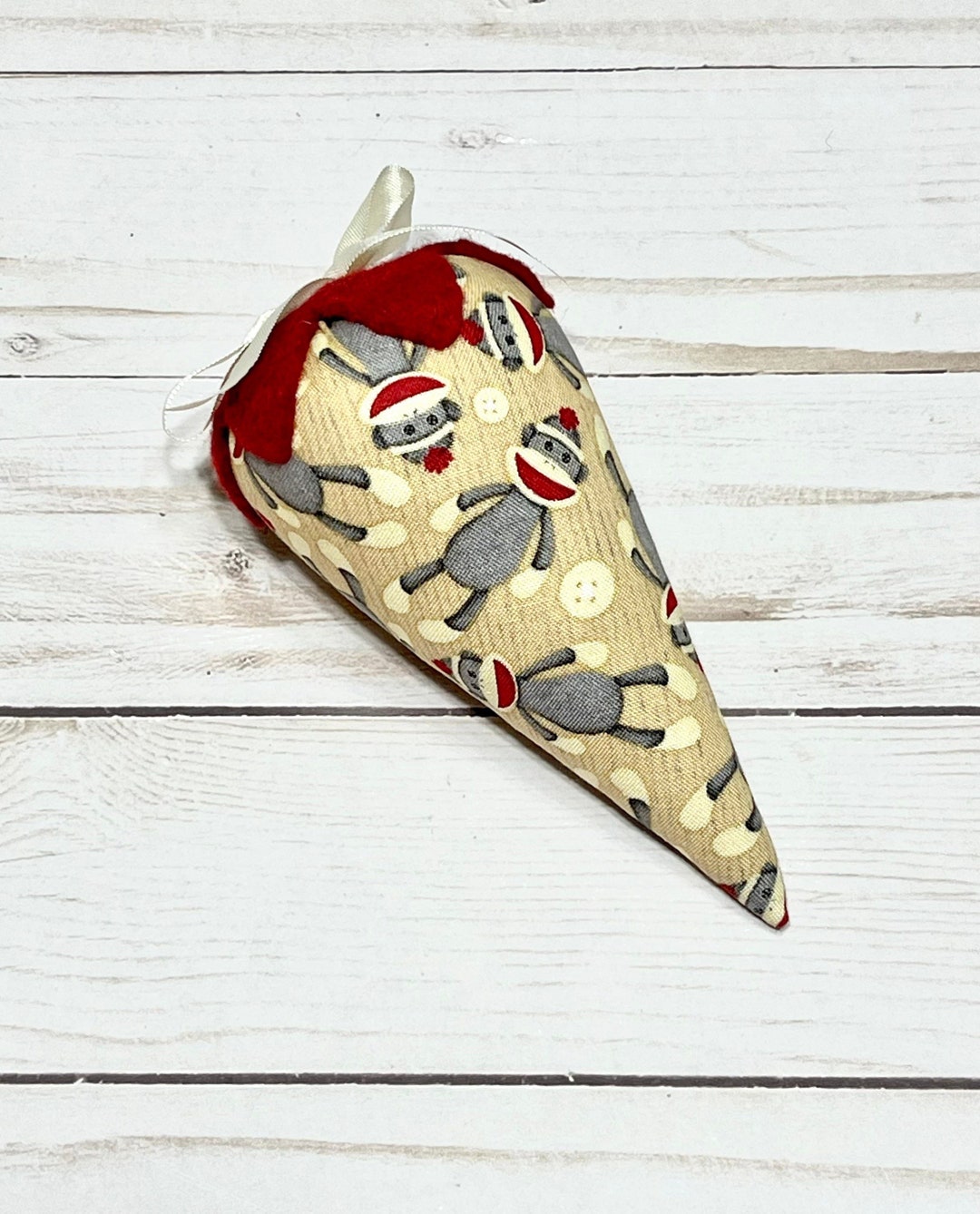 Strawberry Emery Sock Monkey Print Fabric needle Sharpener Pincushion