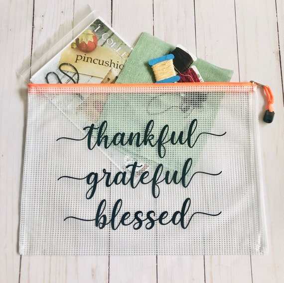 Cross Stitch Project Bag | Orange Zippered Vinyl Project Bag for Cross  Stitch, Quilting Sewing | Project Bags | Thankful Grateful Blessed