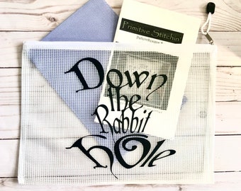 Cross Stitch Project Bag | 2 Sizes Available |Vinyl Project Bag | Zippered Project Pouch | Project Bags | Gift | Quilting | Rabbit Hole