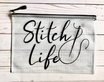 Cross Stitch Project Bag | 2 Sizes Available |Vinyl Project Bag | Zippered Project Pouch | Project Bag | Quilting | Sewing | Stitch Life