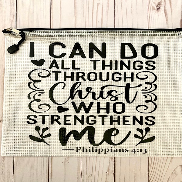 Cross Stitch Project Bag | 2 Sizes Available |Vinyl Project Bag | Scripture, Christian Sayings, Inspiration Project Bag | Philippians 4:13