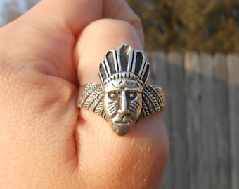 Indian head 925 sterling silver ring chief size 13, 22 mm diameter