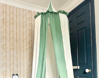 Circus tent play canopy sage green stripe