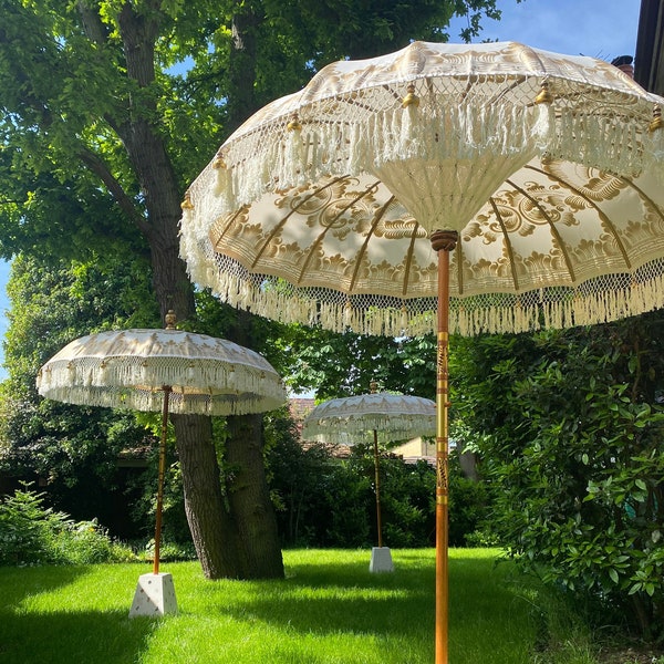 Hand painted Balinese cream and gold garden parasol