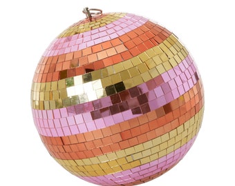 Pink and gold stripe disco mirror ball