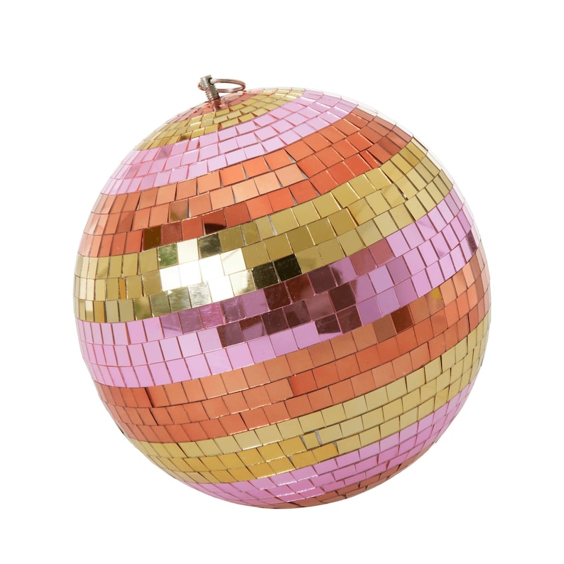 Pink and gold stripe disco mirror ball image 1