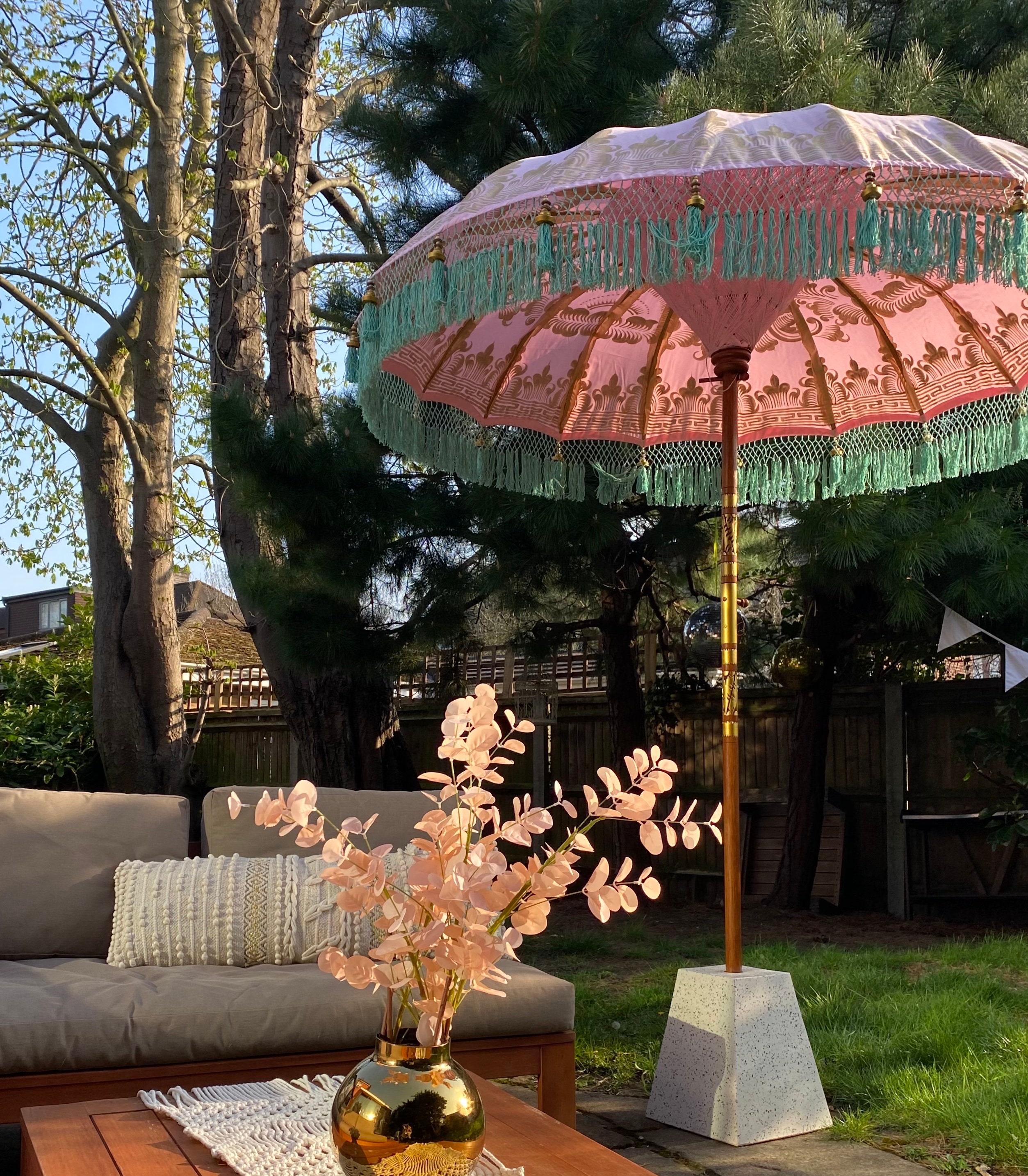Hand Painted Pink and Mint Green Balinese Garden Parasol Etsy