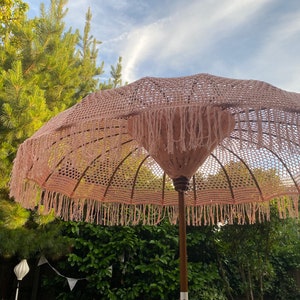 Macrame boho garden parasol handmade peach black