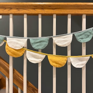 Cotton muslin scallop bunting garland - mustard yellow/ green/ blue