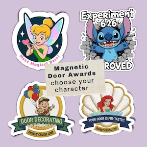 25-Pack Pixie Dust Door Awards - 3" Waterproof Disney Cruise Magnets - Choose Tinker Bell, Stitch, Ariel, or Russell Merit Badge