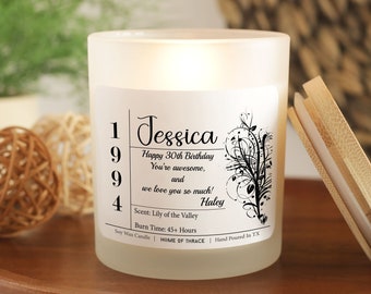 30th Birthday Personalized Candle, Any Age Personalized Birthday Gift Candle, Thirty Birthday, Birthday Gift for Friend, Her, Him