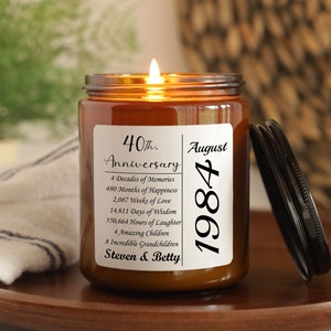 40th Wedding Milestone Anniversary Custom Candle | Custom Fortieth Anniversary Favors | Anniversary Gift For Parents | Couples Gift Ideas