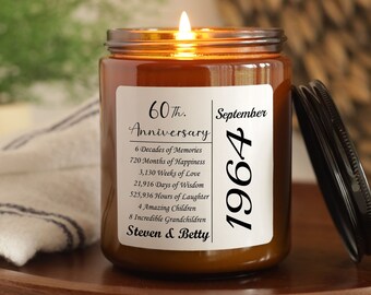 60th Anniversary Candle: Custom Milestone Gift, Soy Wax