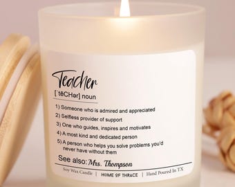 Personalized Teacher Definition Candle: Soy Wax Thank You Gift