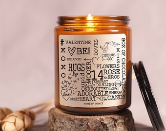 Valentine's Day Vocabulary Candle | Valentines Gift With Figure And Words | Gift For Her , Him | Pick Your Scent Soy Wax Candle