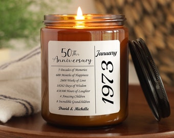 50th Wedding Anniversary Personalized Candle, Custom Fifteenth  Anniversary Favors, Anniversary Gift For Parents, Couples Gift Ideas
