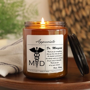 Appreciation Gift Candle For Medical Doctor, Personalized Thank You Message Candle MD , Surgeon , Therapist, Physician, All Natural Candle