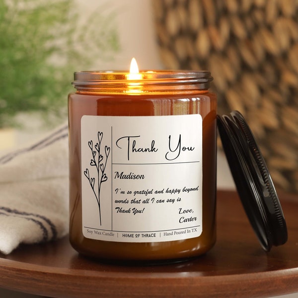 Thank You Gift Personalized Message Candle For Sister, Thank You Candle For Co-workers,  Employee Appreciation Gifts For Women, Her / Him