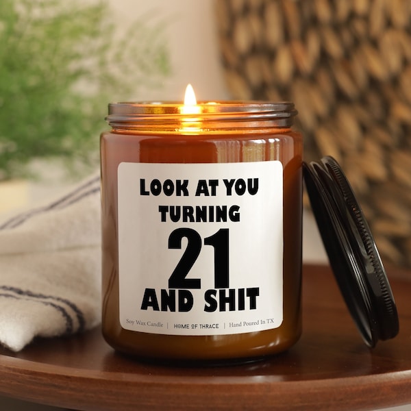 Look At You Turning 21 And Shit Funny Birthday Candle Gift Box for Women, 21st Birthday Gift for Her Best Friend Gift, Minimalist Soy Candle