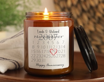 Personalized Happy Anniversary Customizable Dates and Names Candle, Gift Calendar For Couples. Gift For Her,  Him,  1st 5th 10th 20th 30th