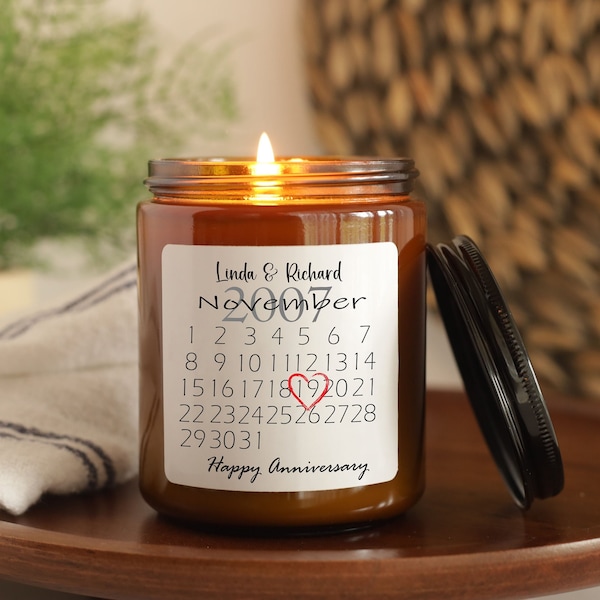 Personalized Happy Anniversary Customizable Dates and Names Candle, Gift Calendar For Couples. Gift For Her,  Him,  1st 5th 10th 20th 30th