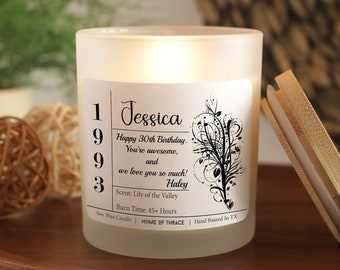 30th Birthday Personalized Candle, Any Age Personalized Birthday Gift Candle, Thirty Birthday, Birthday Gift for Friend, Her, Him