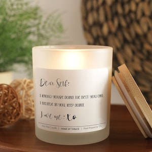 Dear Self Candle, Inspirational Quote Candle, positive affirmations Motivational Self-Love Daily Reminders Dear Self I Love You Gift For Me