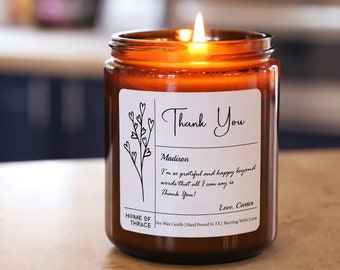 Thank You Personalized  Message Candle | Amber Jar Soy Wax Candle | Thank You Gift Candle For Co-workers / Women / Her / Him