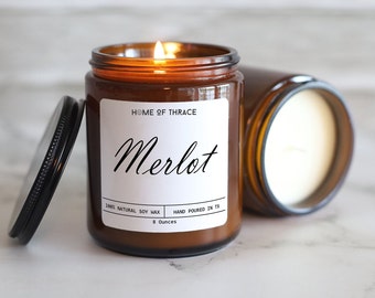 Merlot Candle | Hand-Poured 100% Soy Wax Candle | Amber Jar Candle | Non-Toxic Candle | Love Spell Candle | Wine Bar Decor | Wine Lover Gift