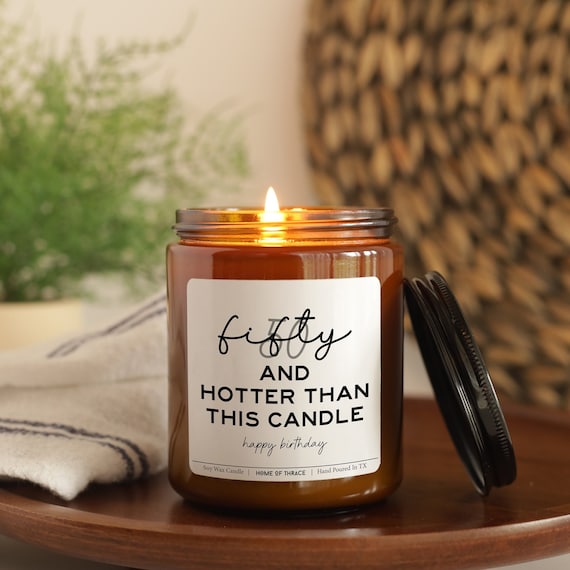 50th Birthday Candle Age Humor Milestone Gift Fun Birthday Star Present Unique Handmade Gift Idea  50 and Hotter than this candle