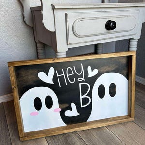Letrero de madera Hey Boo // Letrero de Halloween fantasmal