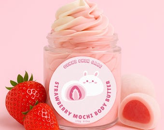 STRAWBERRY MOCHI LATTE Whipped Body Butter! Made with all natural ingredients and paraben free fragrance oil!