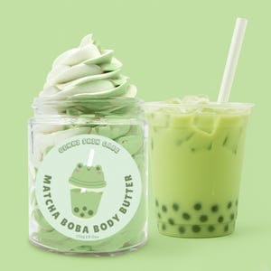 MATCHA BOBA Whipped Body Butter! Made with all natural ingredients and Japanese Matcha powder!
