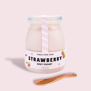 STRAWBERRY BODY YOGURT, not as thick as body butter but not as watery as commercial lotion