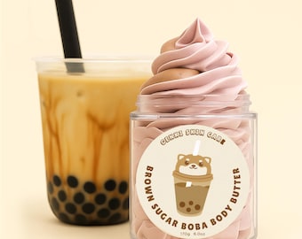BROWN SUGAR BOBA Milk Tea Whipped Body Butter! Made with all natural Butters and paraben free fragrance oil!