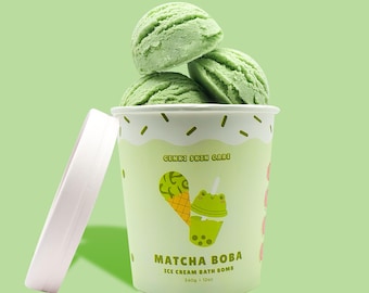 MATCHA BOBA Ice Cream Bath Bomb! Made with moisturizing oils and paraben free Matcha Boba fragrance oil!