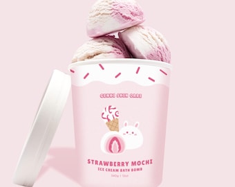 STRAWBERRY MOCHI Ice Cream Bath Bomb! Made with moisturizing oils and paraben free Strawberry Mochi fragrance oil!