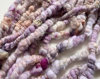 MAGE | Handspun art yarn | textured craft yarn | weaving fibres | bobble coiled yarn | purple yarn