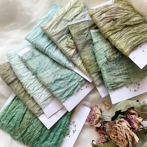 SARI Silk Ribbon | recycled Hand painted | 5M hand dyed silk | GREENS | watercolour effect | gift wrapping ribbon | floristry ribbon