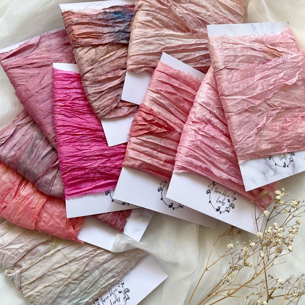 SARI Silk Ribbon | recycled Hand painted | hand dyed silk ribbon | PINKS | gift wrapping ribbon | floristry ribbon | pink coral ribbon