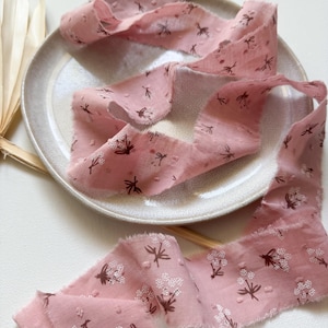 ROMANCE | Hand Torn Cotton Ribbon | frayed edges | embellishment | craft | slow stitch | weaving | junk journals | pink