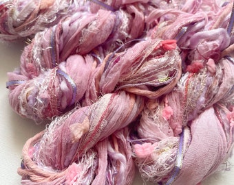 SWEETHEART| Mixed Fibre FRINGE | fibre yarn samples | 28 Metre | Embellishments | creative threads | gift wrapping | weaving yarn | pink