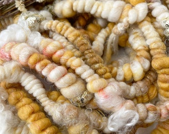 LION HEART | Handspun art yarn | textured craft yarn | weaving fibres | bobble coiled yarn | luxury yellow gold mustard yarn