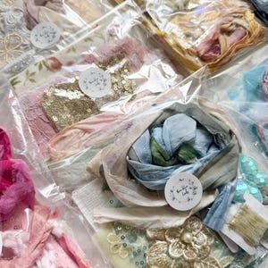 BAG of SLOW STITCH snippets | Mixed Textures | creative bundle | fabric | stitching projects | trims | mindful sewing | junk journals