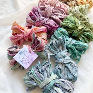 SARI SILK RIBBON | 3 M | rustic charm | recycled | hand dyed | embellishment | weaving fibre | craft gift wrap | junk journal | card making image 1